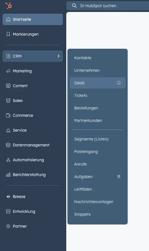HubSpot Navigation Screenshot