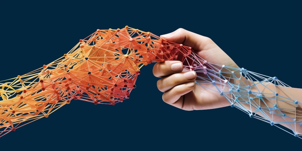 Virtuelle und echte Hand