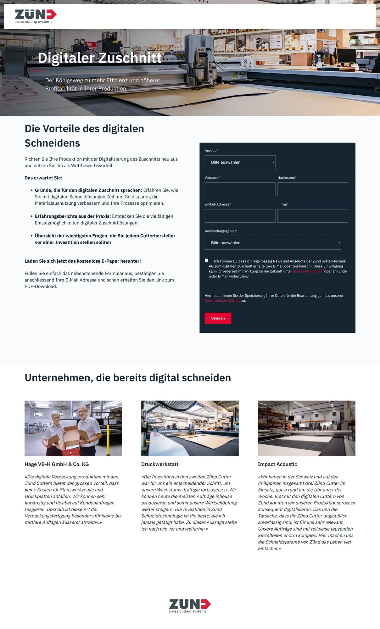 Zünd Landingpage Screenshot